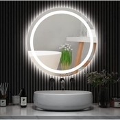 Resim DNR Mirror 85 Cm Beyaz Ledli Kumlamalı Yuvarlak Banyo Aynası Tuvalet Aynası 
