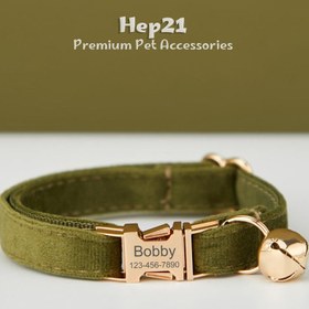 Resim Cat Collar Velvet Named Bell Cat Collar 649724 - Army Green Collar / L 