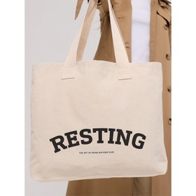 Resim Bagg Resting Baskılı Yatay Kanvas Bez Çanta Ekru 