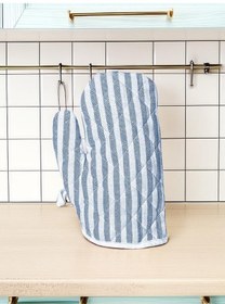 Resim Mavi Beyaz Çizgili Kapitone Yanmaz Fırın Eldiveni 