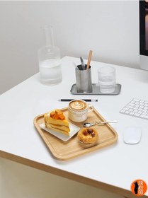 Resim 2 Adet Bambu Kare Servis Tabağı, Sunum Seti 20x20 Cm Kahverengi 