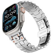 Resim Paslanmaz Çelik Demir Adam Kelebek Toka Metal İzleme Bandı Gümüş , Boyut:Watch 46mm / 49mm / 45mm / 44mm İçin 