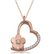 Resim Gümüş Çiçekli Kalp Kadın Kolye (551188541) 