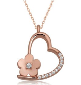 Resim Gümüş Çiçekli Kalp Kadın Kolye (551188541) 