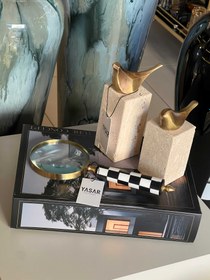 Resim Ornithis Dekoratif Kuş Obje Set Traverten Mermer (İkili) 