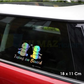 Resim yılmazetic Arabada Ikiz Bebek Var Hologram Oto Sticker Cam Araba Yapıştırma Çıkartma Aksesuar Etiket 18 X 11 Cm 