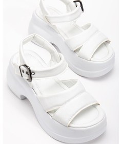 Resim Kadın Dolgu Topuk Sandalet Beyaz 2 Kalın Bantlı Cilt-3855 Beyaz 