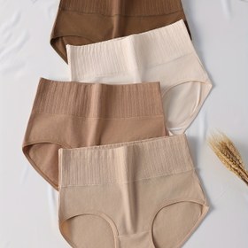 Resim 4'lü Paket Kadın Yüksek Bel İç Çamaşırı - Düz Renk, Low-Rise Etkili (Topaklanma Olmadan) Tam Kapatmalı, Şeffaf Bikini Açılışlı (Görünür Hatlar Göstermeyen), Pastel Tonlarda (Nane Yeşili, Pembe, Kahverengi) - Hava Geçirgen ve Esnek Malzeme, 4 ile 
