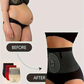 Resim 3 Parça Kadın Yüksek Bel Karın Kontrollü İç Çamaşırı - Geometrik Mesh Paneller, 3 Renk (Siyah/Bej/Kırmızı), Duruş Desteği ve Göbek Azaltma, Nefes Alabilen Kısa Şortlar Günlük Kullanım İçin 