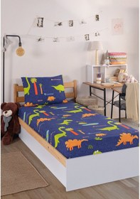 Resim Pes Lastikli Çarşaf Seti Tek Kişilik Dinolar Lacivert Lacivert 