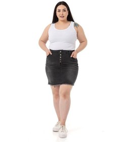Resim Disentis Büyük Beden Eteği Püsküllü Düğme Detaylı Antrasit Denim Mini Etek-antrasit Antrasit 