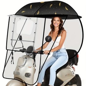 Resim Evrensel Motosiklet Kılıfı Yağmur Kapağı - Su Geçirmez Güneşlik, Şeffaf Pencere ve Havalandırma Ağ, Dayanıklı Tüm Hava Koşulları İçin Koruma, Scooterlar, Motosikletler, Pil Arabalar ve Açık Sürüş Aksesuarları İçin, Scooter Kılıfı, Şık Tasarım, Sağlam Yapı 