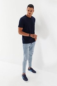 Resim Göğüs Ebabil Silüet Baskı Düz Desen Bisiklet Yaka Regular Fit Tişört Lacivert 