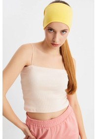 Resim Kadın Çift Taraflı Kullanım Alternatifli Pamuklu Penye Kaymaz Hafif Spor Saç Bandı Bandana - Tek Ebat / Sarı Sarı 