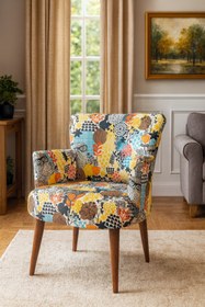 Resim Azra Mobilya Roma Modern Tekli Koltuk Berjer - Dijital Baskılı Kumaş - Ahşap Ayak - Baykuş Desen 