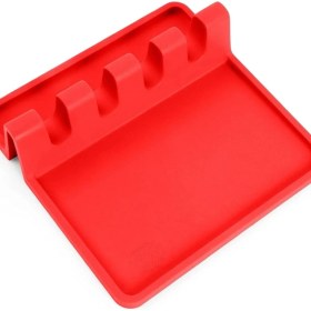 Resim Kırmızı Silikon Mutfak Seti, Spatula, Kaşıklık, Çatallık ve Düzenleyici 