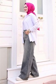Resim Tesettür Diyarı Kadın Retro Baggy Kot Pantolon- Koyu Gri 
