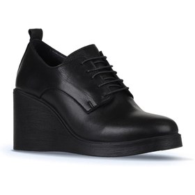 Resim Bueno Shoes Siyah Deri Kadın Dolgu Topuklu Ayakkabı 01wz8300 