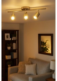 Resim Spoti 3'lü Gri Renk Gün Işığı Modern Tasarım Salon - Mutfak - Banyo Spot Ledli Sıralı Avize Gri 