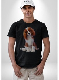 Resim Cavalier King Charles Spaniel Unisex Unisex Siyah Organik Baskılı T-shirt Penye Yüksek Kalite Siyah 