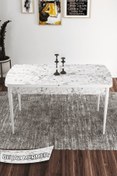 Resim Canisa Kor Serisi 70x114 Beyaz Mermer Desen Açılabilir Mutfak Masası 