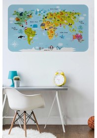 Resim Eğitici Dünya Haritası Dünya Atlası Çocuk Ve Bebek Odası Duvar Sticker -60x105-3830 Renkli 
