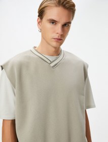 Resim Oversize Sweatshirt V Yaka Kısa Kollu Şardonlu 