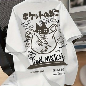 Resim Grafik Baskılı Düşük Omuzlu T-Shirt, Bahar ve Yaz için Kısa Kollu Crew Neck Rahat Üst, Kadın Giyim 