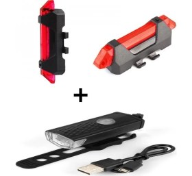 Resim Sarfex Şarjlı Bisiklet Lambası Feneri Ön Far Arka Stop Aydınlatma Seti 