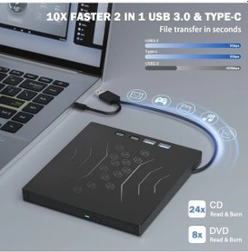 Resim Challenger 7si 1 Arada Usb 30 Ve Type-c Harici Tasinabilir Cd Dvd Dvd Surucu 7 In 2 