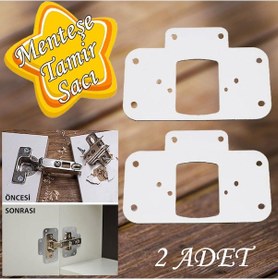 Resim Dolap Kapak Taş Menteşe Tamir Sacı Pratik Onarım Kiti Beyaz Metal Yuva Tablası 6.5 X 9 Cm 2 Adet 
