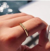 Resim 925 Ayar Sarı Gümüş Yüzük-Çubuk Sıra Taşlı 0.20 Ct Pırlanta Taşlı - 538370733 