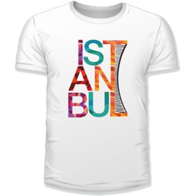 Resim Baskılı Beyaz Tshirt Şehir Istanbul Yazılı Regular Fit Baskılı Kısa Kollu T-shirt Krmb47 