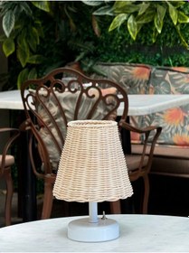 Resim Rattan & Bambu Masa Üstü Kablosuz Pilli Abajur Masa Lambası Beyaz 