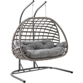 Resim Capri Swing Oylat Çiftli Rattan Bahçe Salıncağı | Balkon Salıncağı - Gri 