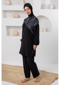 Resim Adasea 261223 Siyah Melody Spor Lycra Uzun Kollu Tesettür Mayo 