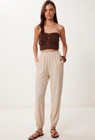 Resim Lovelyİstanbul Cepli Rahat Krinkıl Şalvar Pantolon LFW0024 KREM 