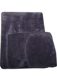 Resim Unicolor Düz Gri 3'lü Banyo Paspası Seti Kaymaz Deri Tabanlı Maki Gri 