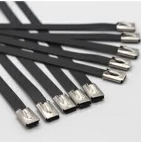 Resim Paslanmaz Çelik Kablo Bağı Cırt Kelepçe 7,9x300 Siyah 304 Kalite Polyester Kaplı Tork 100 'lü Paket 