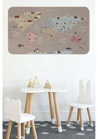 Resim Eğitici Dünya Haritası Dünya Atlası Çocuk Ve Bebek Odası Duvar Sticker -60x105-3817 Renkli 