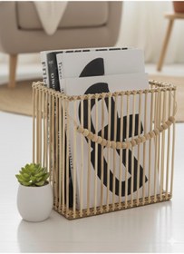 Resim DEKOLOBİ Ahşap Bambu Gazetelik Dergilik / El Yapımı Bohem Kitaplık 