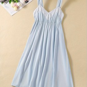 Resim Casual Katı Dantel Trim Tank Gecelik, V Yaka Backless Uyku Elbisesi, Kadın Pijama ve Elbiseler 