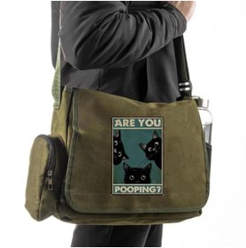 Resim Violon Meow Baskılı Unisex Yeşil Postacı Çantası 