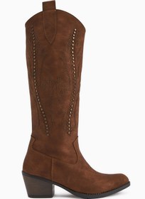 Resim Limoya Fizaro Taba Sivri Burunlu Nakışlı Zımba Detaylı Western, Kovboy Kadın Çizme 