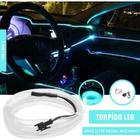 Resim Carub Yeni Araç Içi Torpido Ledi 2 Metre Neon Buz Mavi 