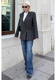Resim Antrasit Kareli Kadın Blazer Ceket Mg2624 Antrasit 