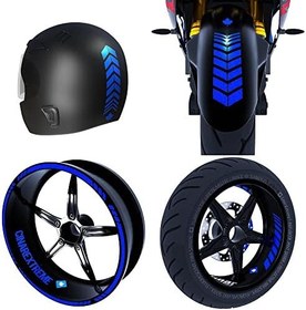 Resim Moto Rider 4'lü Sticker Seti Reflektif Mavi İç Dış Jant Şeridi Kask ve Çamurluk 