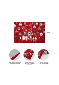 Resim Brillahome Yılbaşı Desenli Kırmızı Kapı Önü Paspası, Yılbaşı Kapı Paspası 45x70cm Kırmızı 