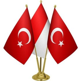 Resim Masa Üstü Endonezya Bayrağı Türk Bayrağı Üçlü Pirinç Direk Masa B 