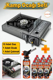 Resim Badem10 10'lu Gaz Taşınabilir Portatif Kamp Ocağı Tekli Tek Gözlü Gri Renk Kartuşlu Piknik Tüp Bağlantı Ocak 